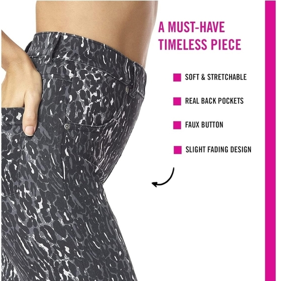 HUE Women's Ultra Soft High Waist Denim Leggings Black Leggy Leopard Size Medium - Picture 3 of 16